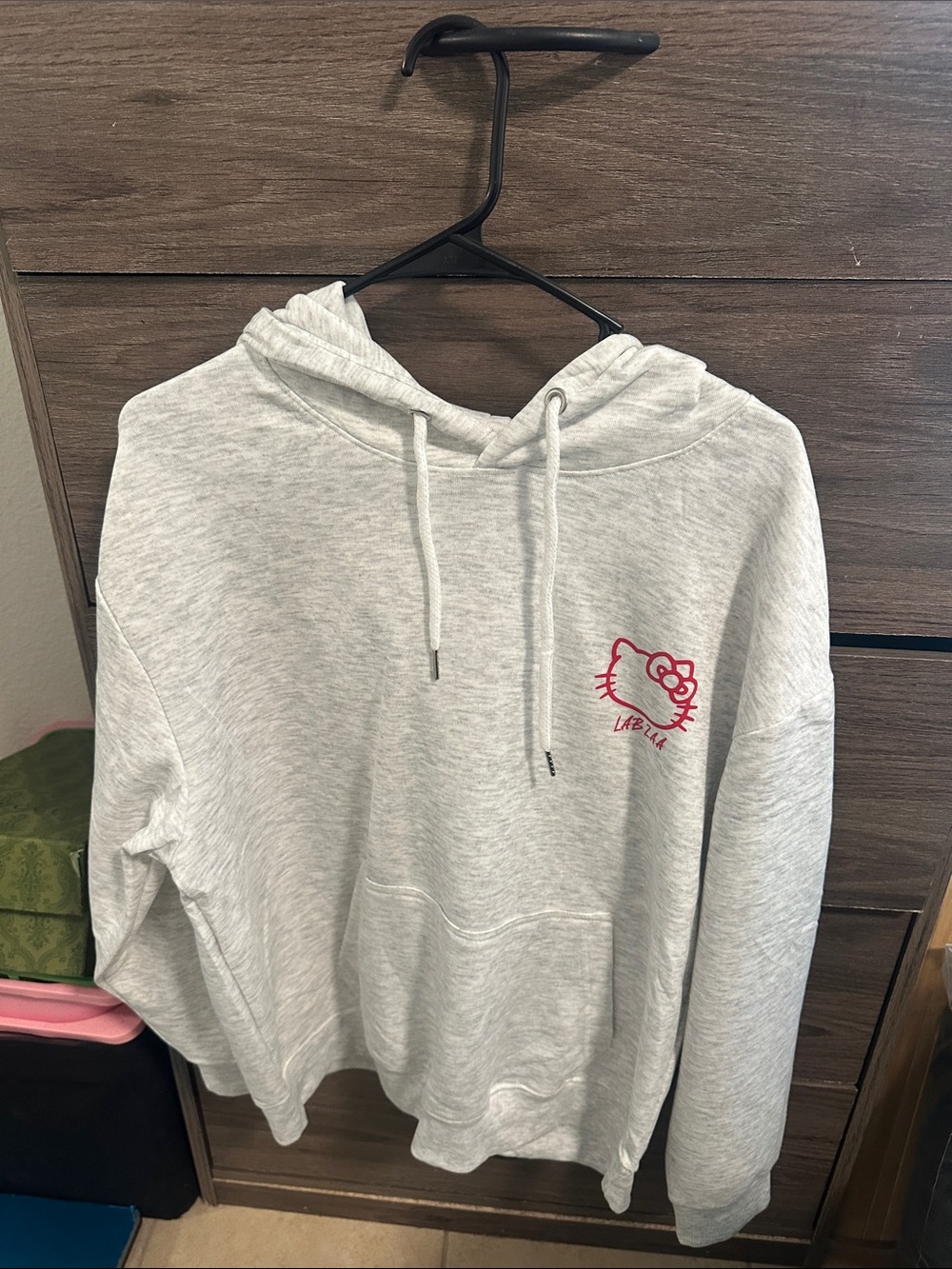 Light Gray Hoodie Sweatshirt with Pink Graphic size L